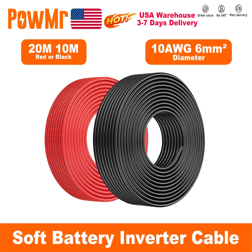 PowMr 10 AWG PV Solar Power Cable TUV Listed Outdoor Photovoltaic Cable With 84 Strand Tinned Copper XLPE LSZH Jacket