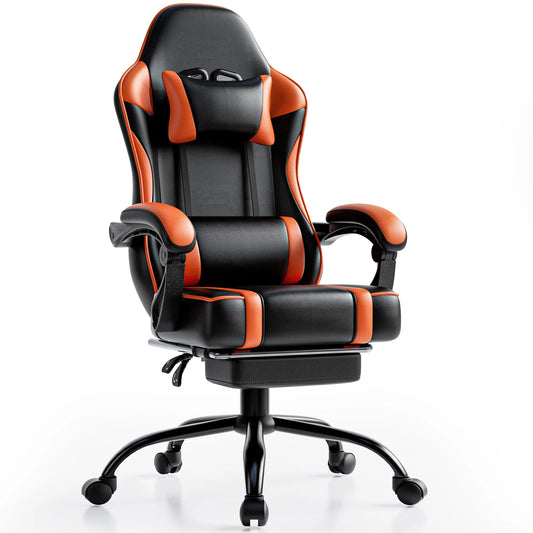 Gaming Chair With Footrest PU Leather Reclining Office Desk Chair