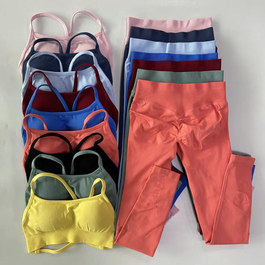 No Logo Yoga Set 2 Piece Women Workout Scrunch Leggings