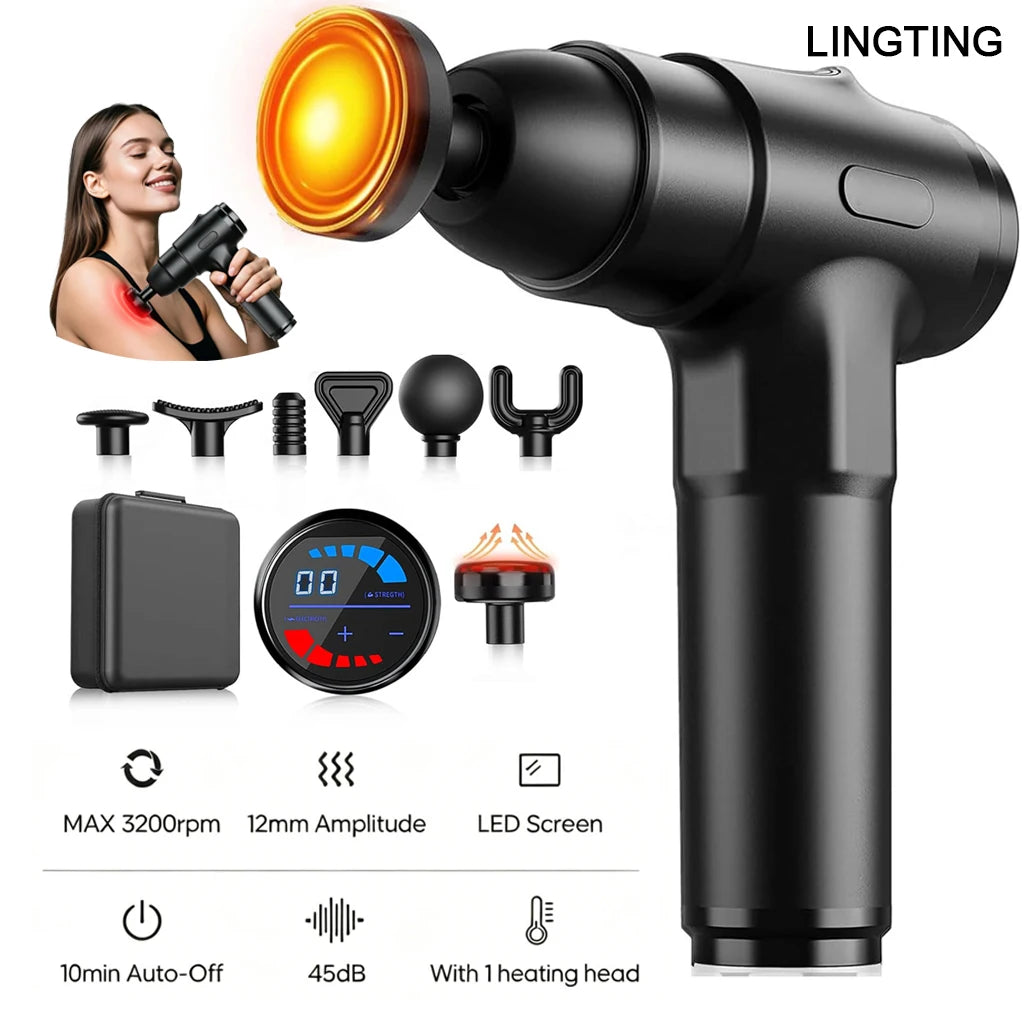 LINGTENG Heated Massage Gun Deep Tissue Percussion Massager