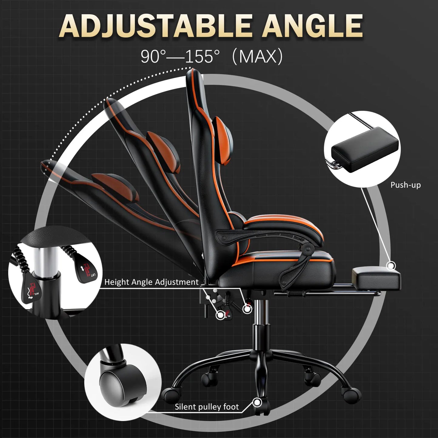 Gaming Chair With Built In Footrest PU Leather Reclining Office Desk Chair For Long Gaming Sessions
