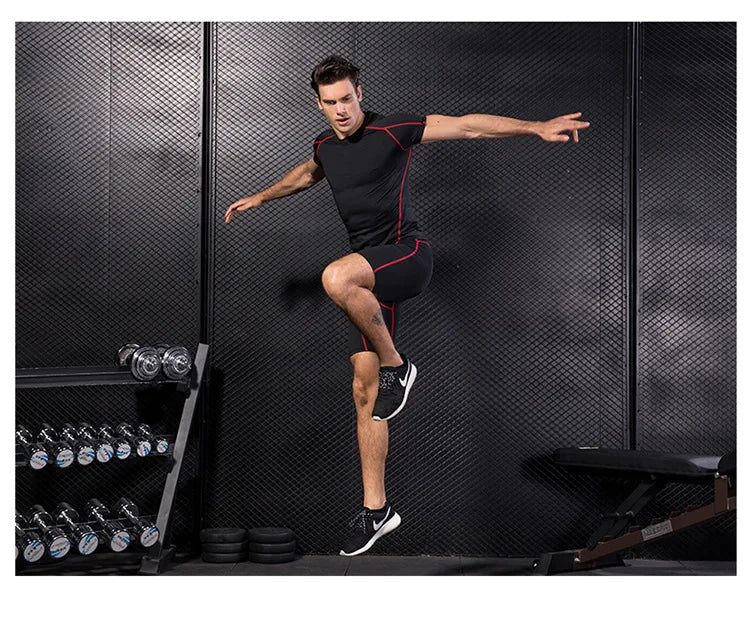 Yuerlian Elastic Men Running Quick Dry Fitness Shirt