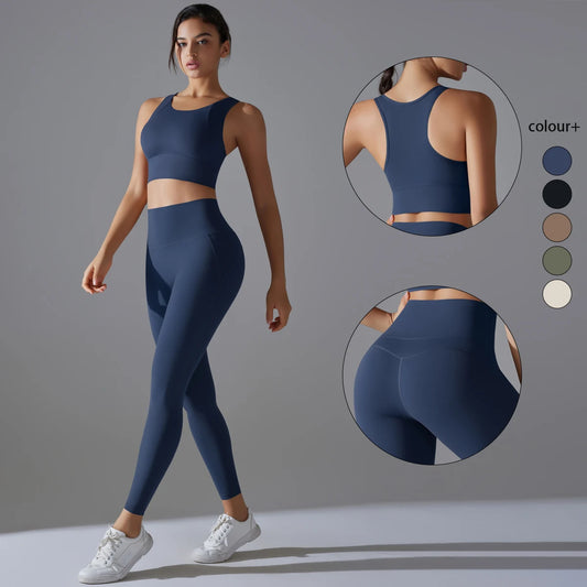 Yoga Set Women's Tracksuit Crop Top Shockproof Sports Bras Gym