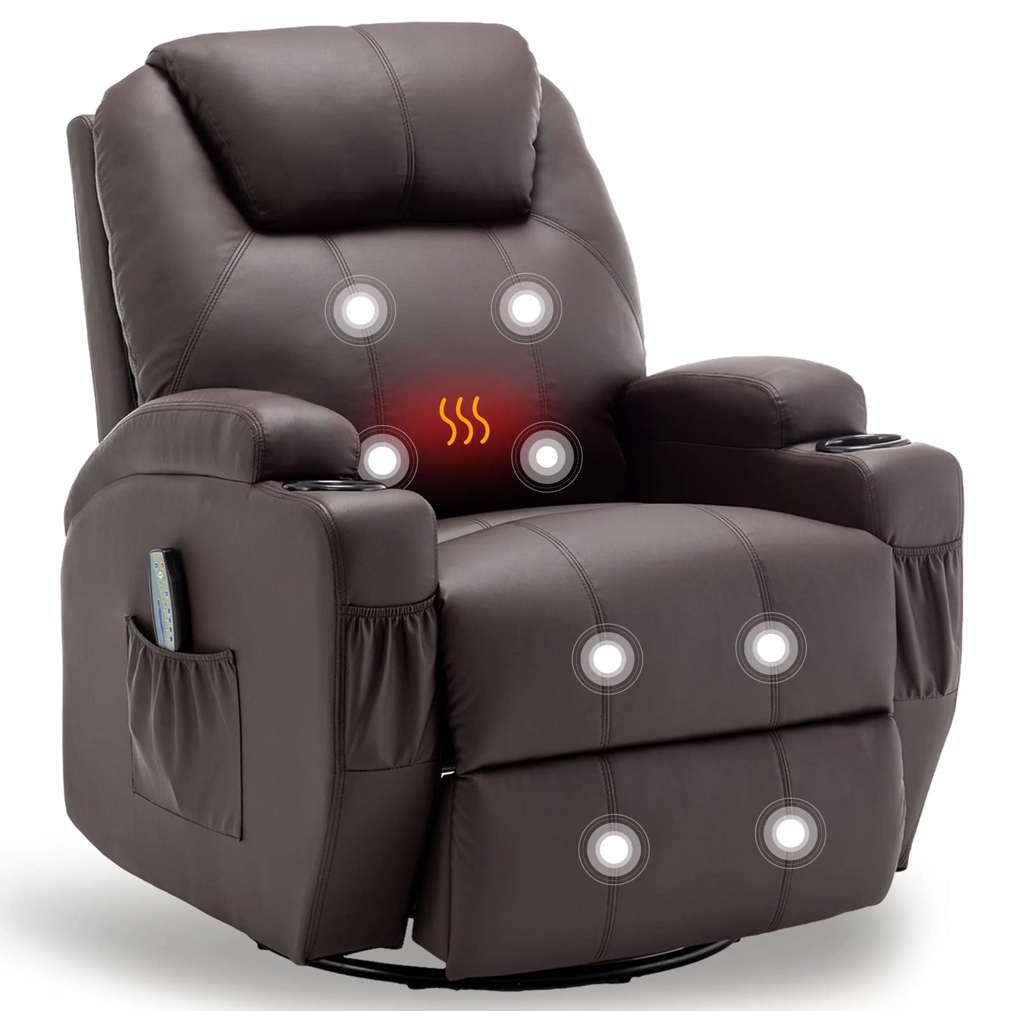 KORSER Recliner Chair With Massage And Heat 360 Degree Swivel 8 Point Vibration Remote Control