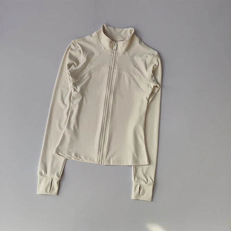 Women's Windproof Yoga Jacket Stand Collar Long Sleeve Running Top