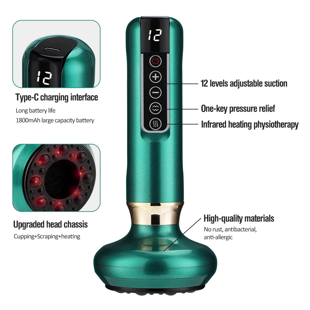 Cordless Electric Cupping Massager With Gua Sha And Scraping Therapy Vacuum Suction Cup 6 Adjustable Levels