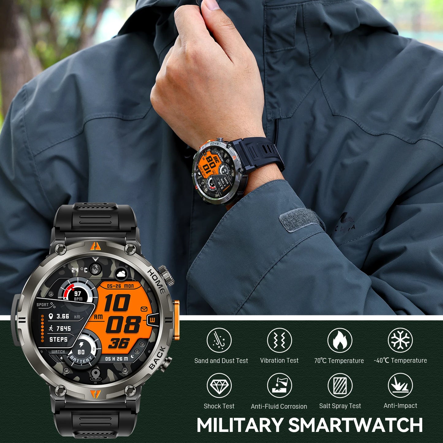 EIGIIS KE3 Bluetooth Call Smartwatch for Men With Heart Rate Monitor Health Tracking Notifications Music Control