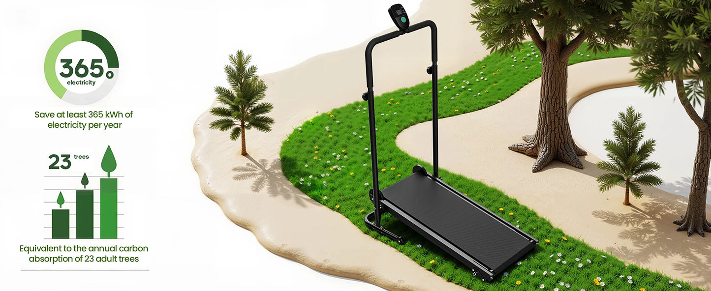AKLUER Non Motorized Foldable Treadmill With Dual Flywheels LCD Monitor