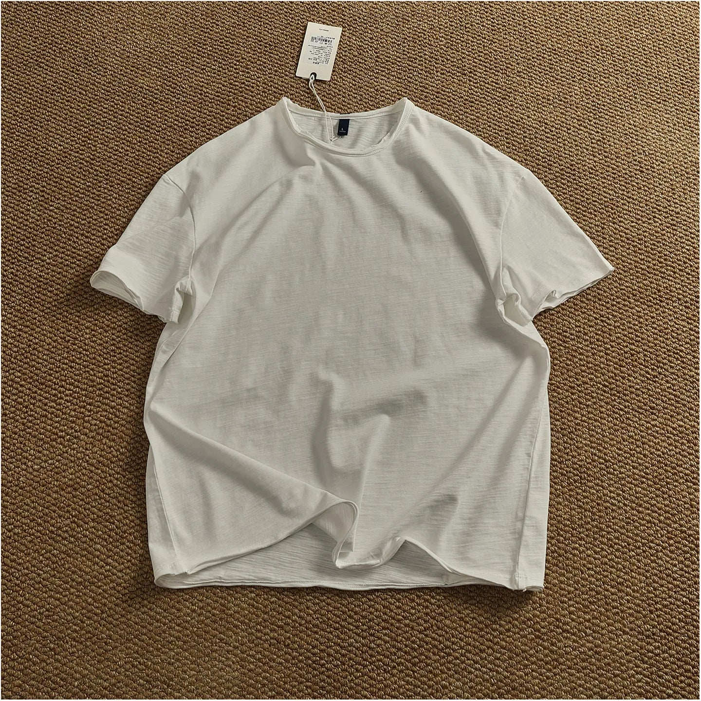 Iceupsnow Summer American Retro Breathable Cotton Slub T Shirt Men Neckline