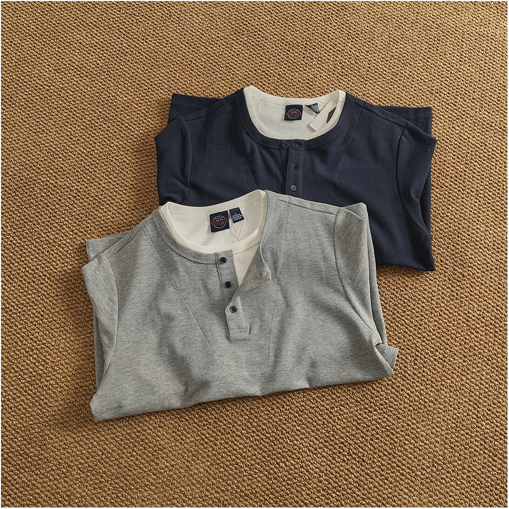 Iceupsnow Men's Retro Autumn Heavyweight Long Sleeve Henley Collar T Shirt