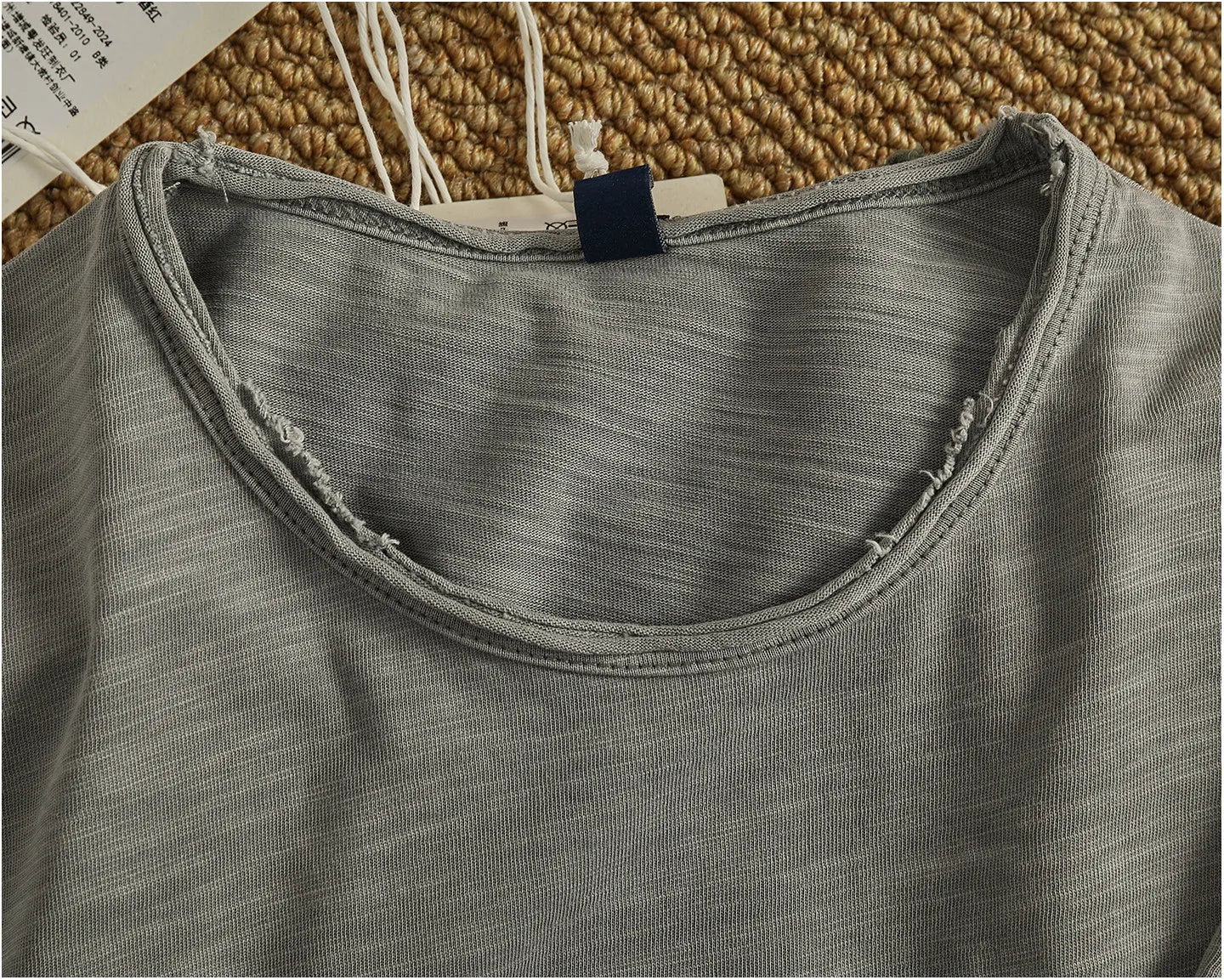 Iceupsnow Summer American Retro Breathable Cotton Slub T Shirt Men Neckline