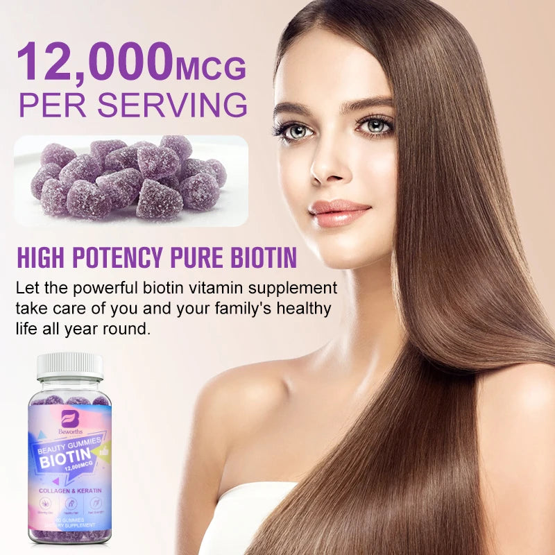 Beworths Collagen Biotin Gummies for Advanced Hair Growth and Nails