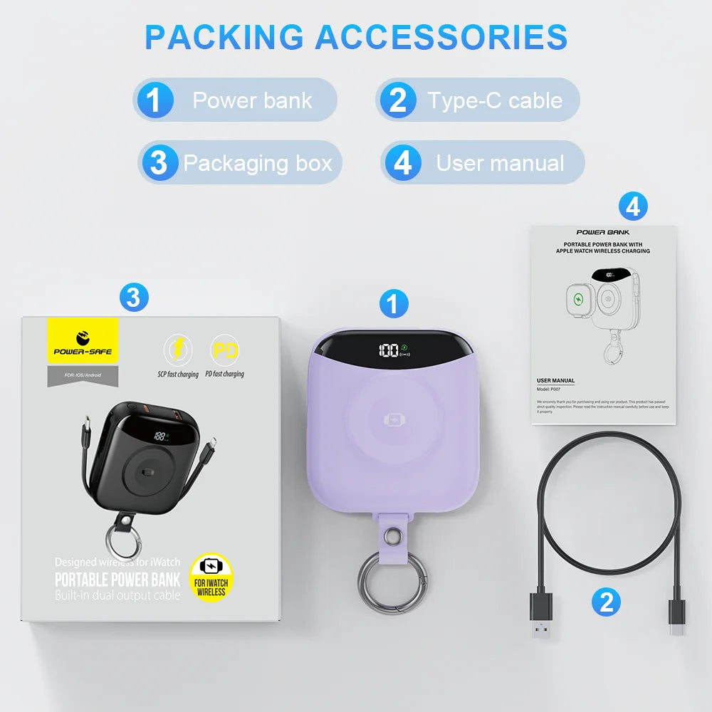 10000mAh Apple Watch Wireless Power Bank With Lightning USB Cables