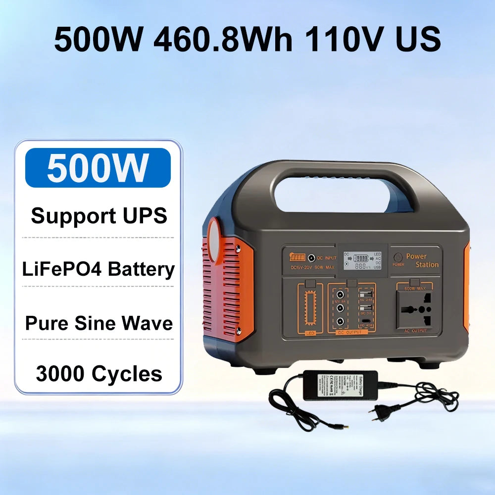 GaiaRay Portable Solar Generator 460.8Wh LiFePO4 Battery 110V