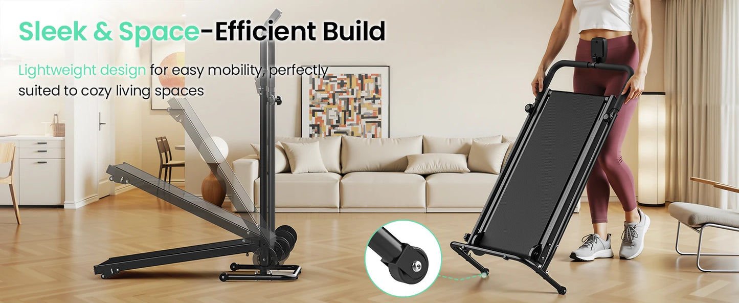 AKLUER Non Motorized Foldable Treadmill With Dual Flywheels LCD Monitor