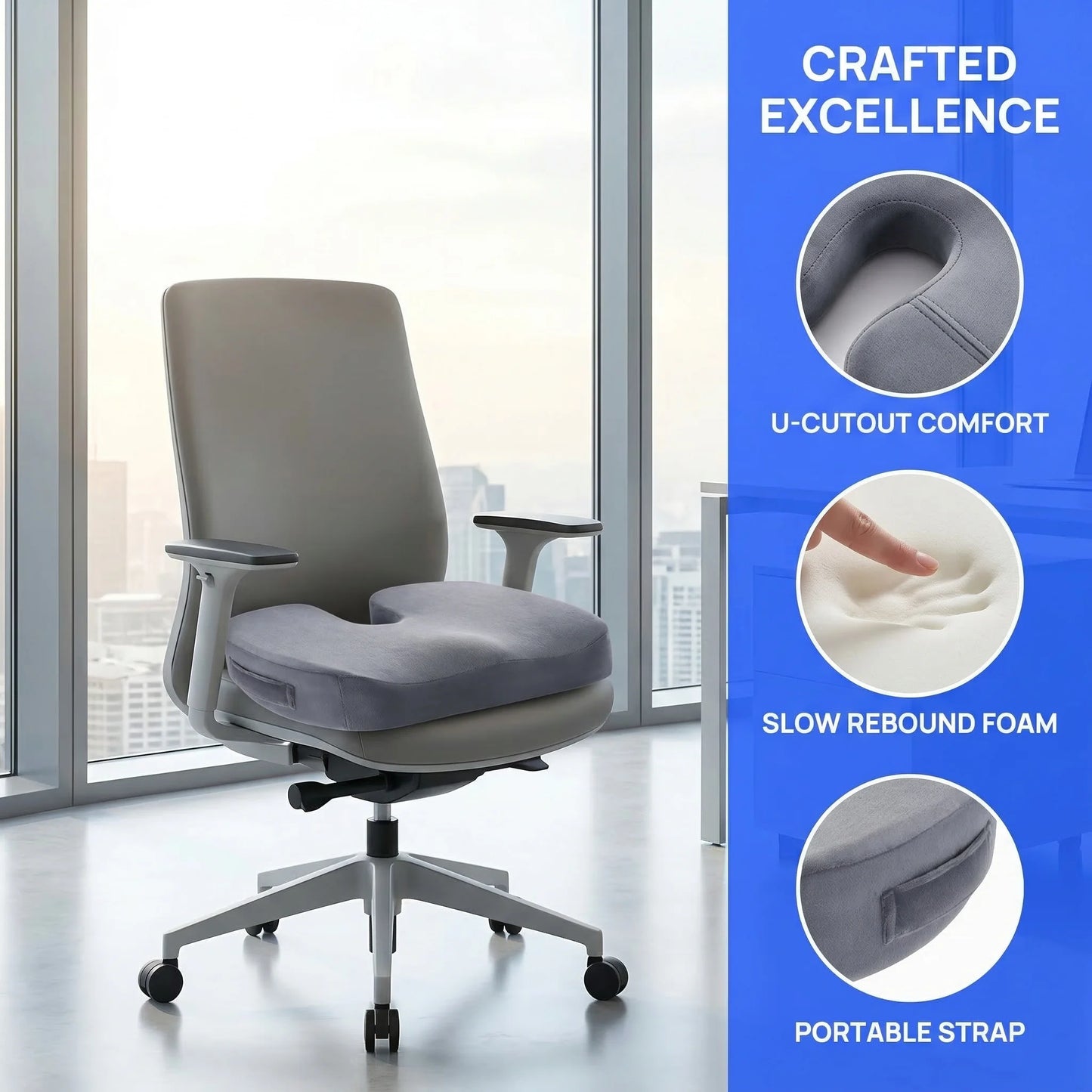 Gel Memory Foam Seat Cushion Non Slip Orthopedic Coccyx Relief Pad