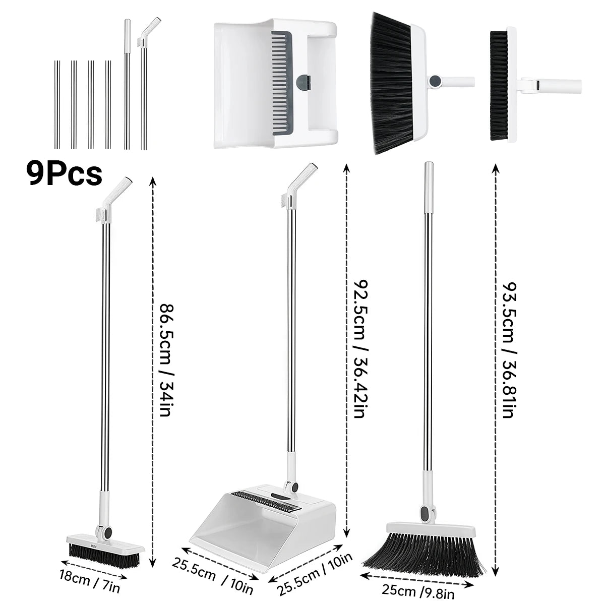 3 In 1 Broom And Dustpan Set With Long Handle For Home And Office Cleaning PVC Head