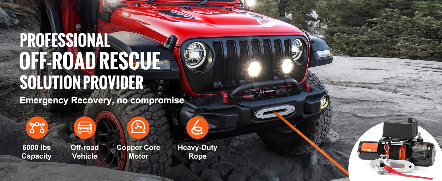 SucceBuy 6000lbs Electric Winch For SUV Jeep Trailer Towing Remote Control