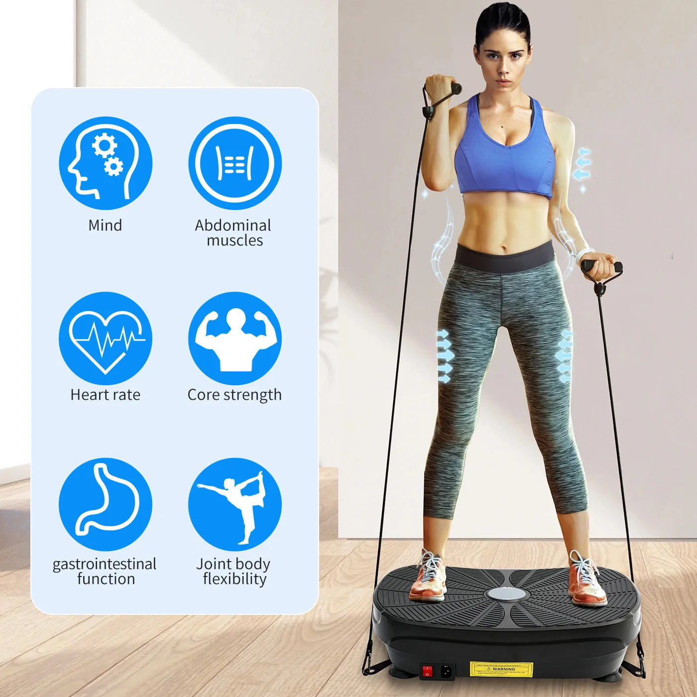 Vibration Plate Exercise Machine Portable Full Body Workout With Bands