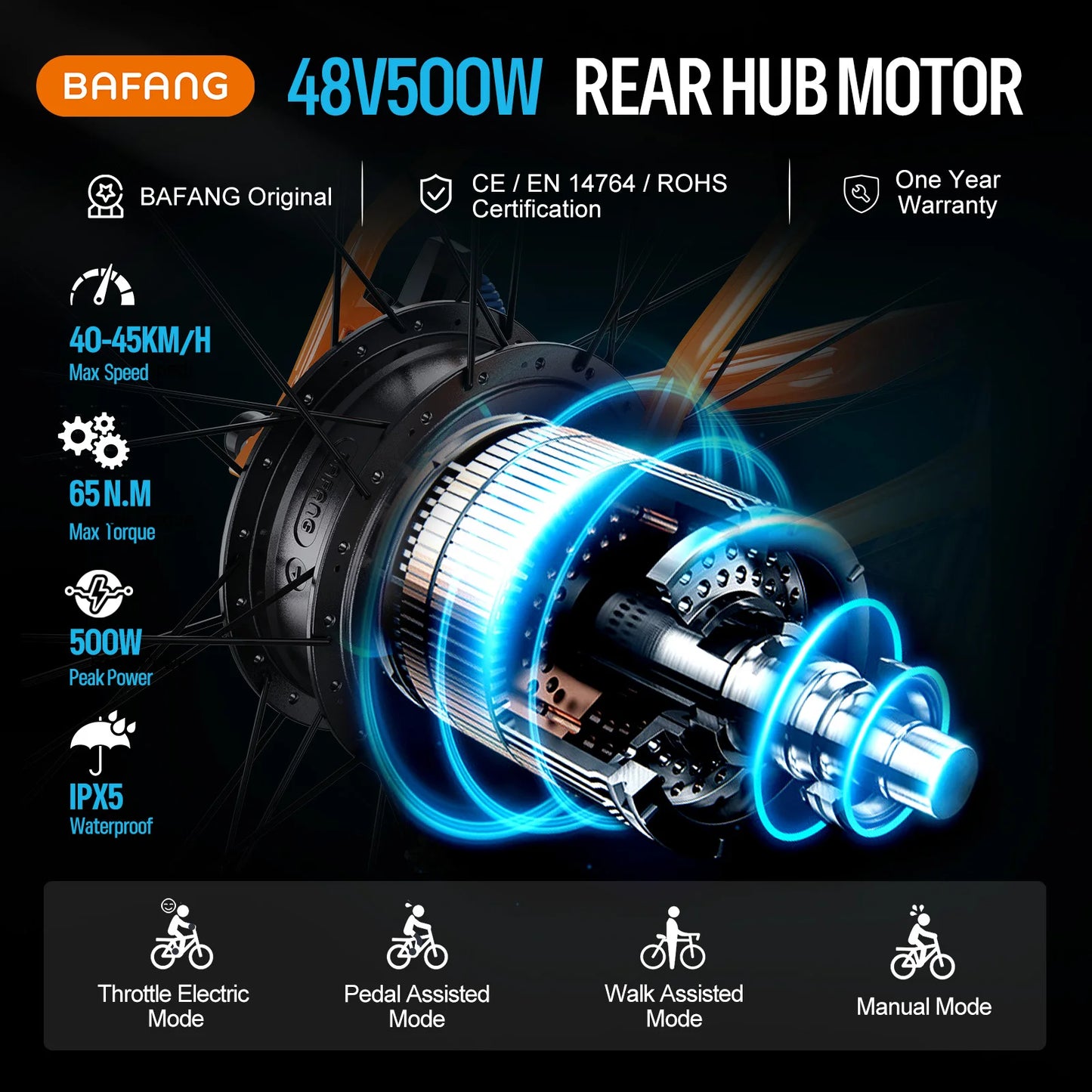 Bafang Varstrom Rear Hub Motor Ebike Kit 500W 65Nm Torque 36V Or 48V Fits 135-142mm Dropout