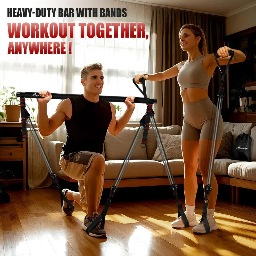 NONE Pilates Bar Kit With Resistance Bands Heavy Duty Multifunctional