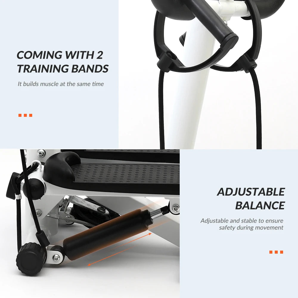 Compact Exercise Stepper Machine With LCD Monitor And Two Resistance Bands For Home Cardio And Strength Training