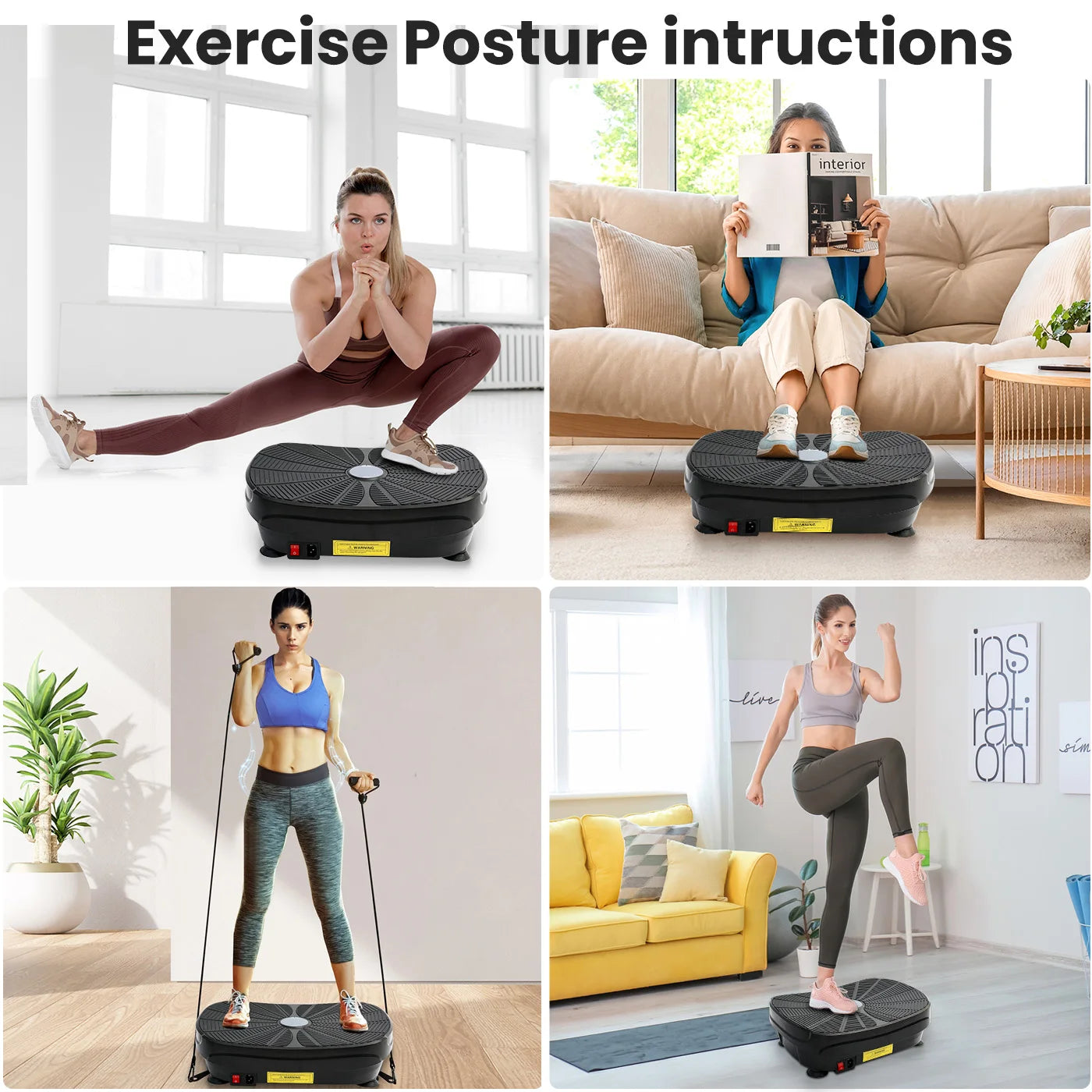 Vibration Plate Exercise Machine Portable Full Body Workout With Bands