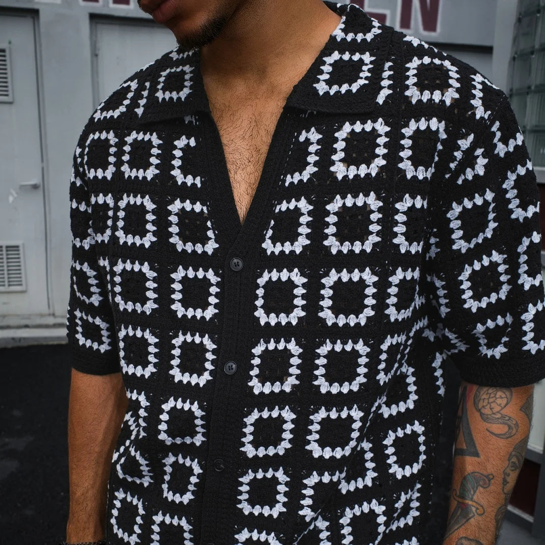 Men's Summer Knit Printed Short Sleeve Breathable Casual Top