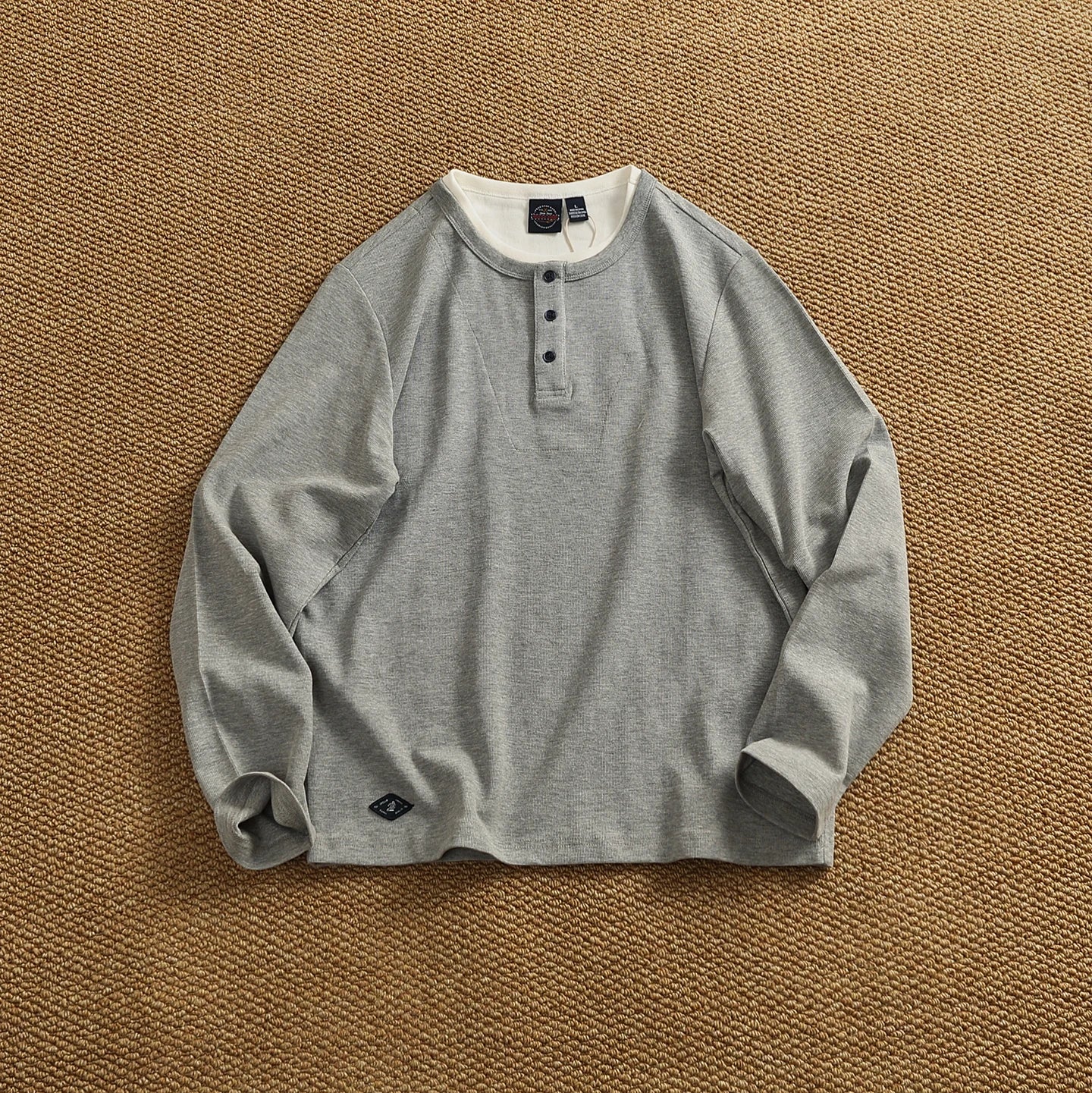 Iceupsnow Men's Retro Autumn Heavyweight Long Sleeve Henley Collar T Shirt