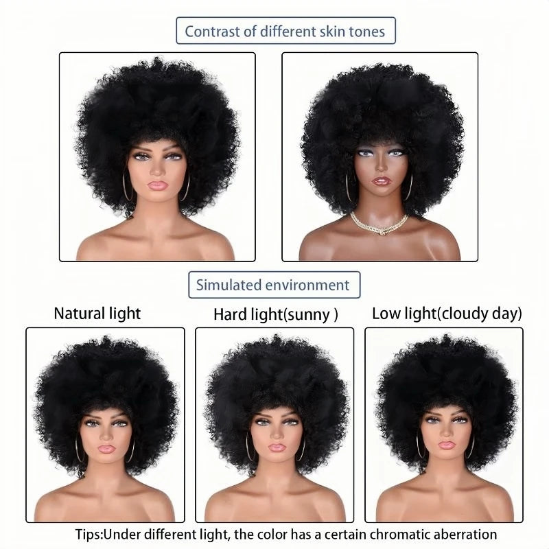 Wig Queen Afro Kinky Curly Remy Hair Wig With Bangs