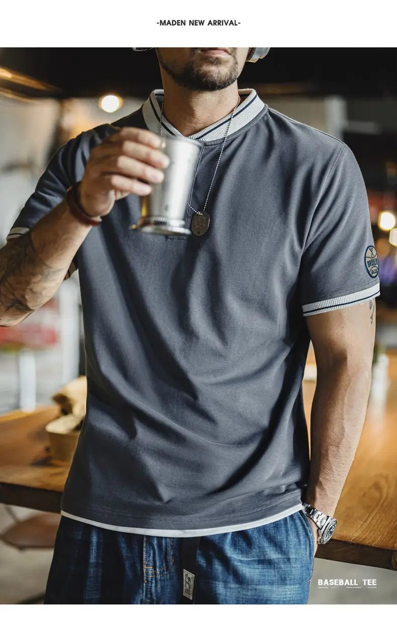 Maden Mens Vintage Henley Short Sleeve Tee Cotton Casual