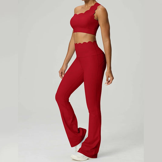 GFFUD Women Yoga Set 2 Piece High Waist Leggings Gym Tops Tummy Control
