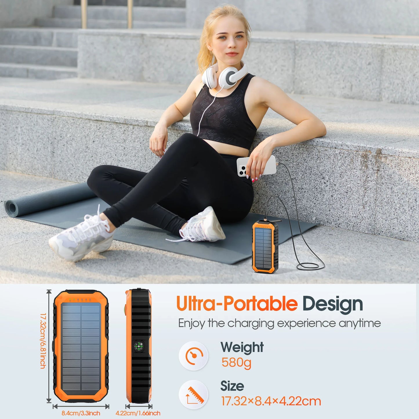 40,000mAh Solar Power Bank With Hand Crank Compass Level LED Flashlight