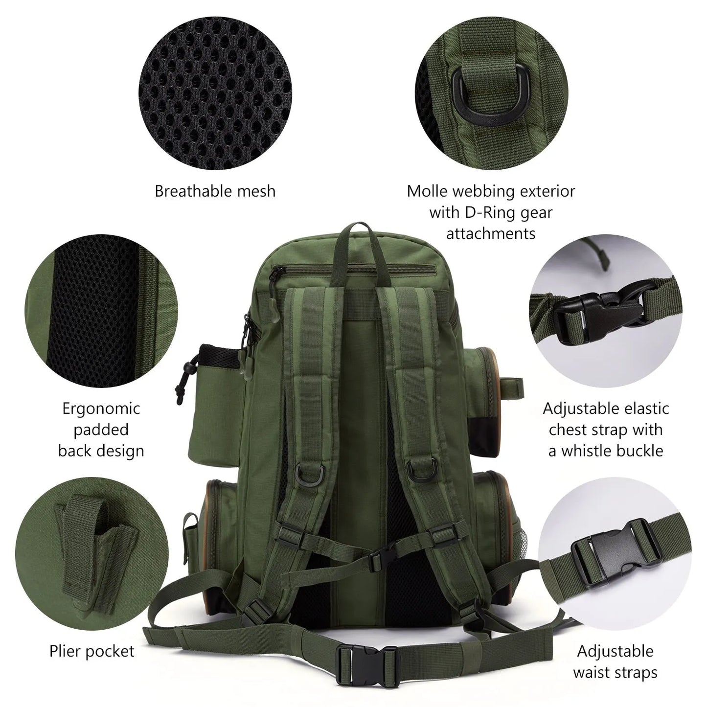 Bassdash Lightweight Tactical Fishing Bag Tackle Backpack Multifunctional Storage System