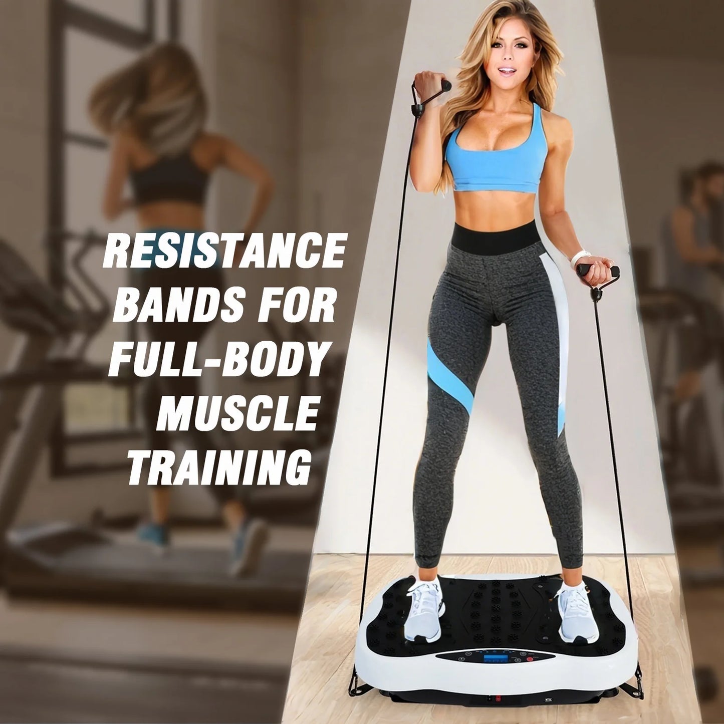 Full-Body Vibration Plate Exercise Machine With Resistance Bands Remote Control