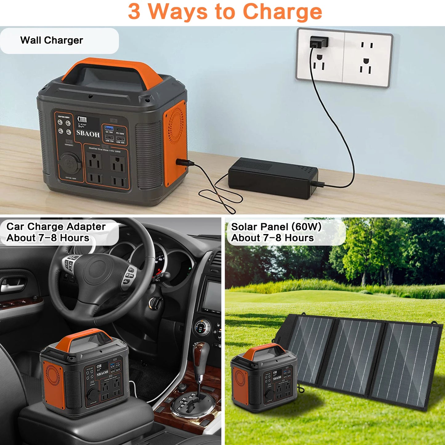 SBAOH Portable Power Station 300W 296Wh Solar Generator