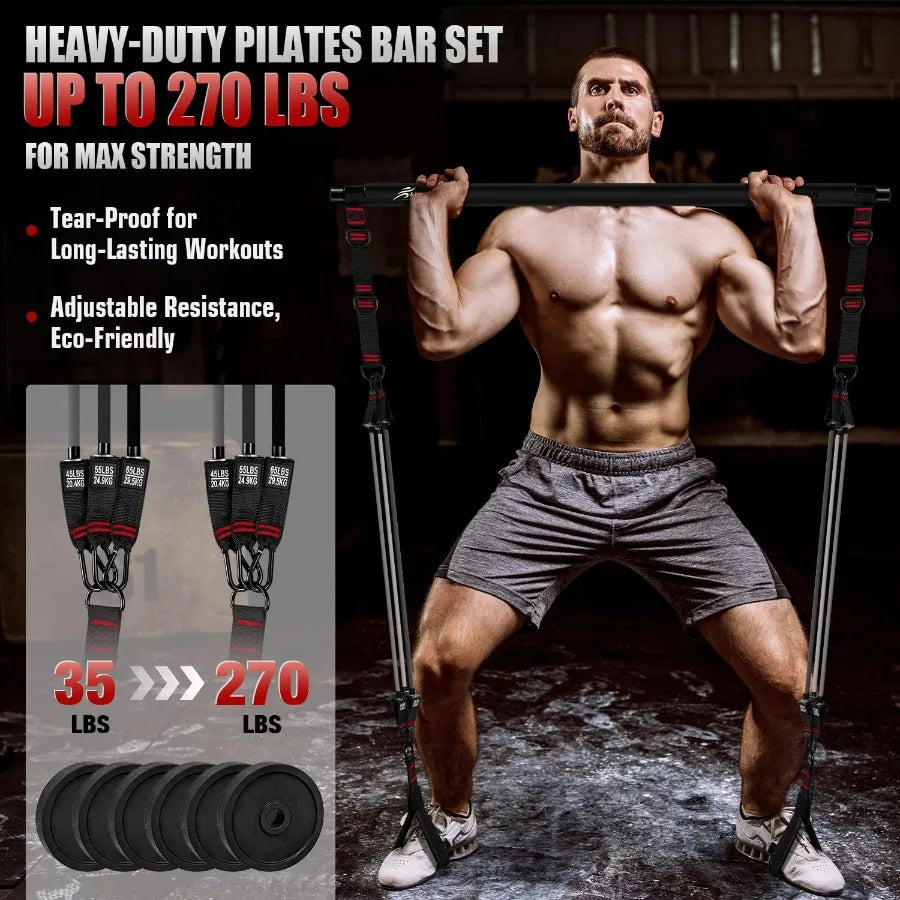 NONE Pilates Bar Kit With Resistance Bands Heavy Duty Multifunctional