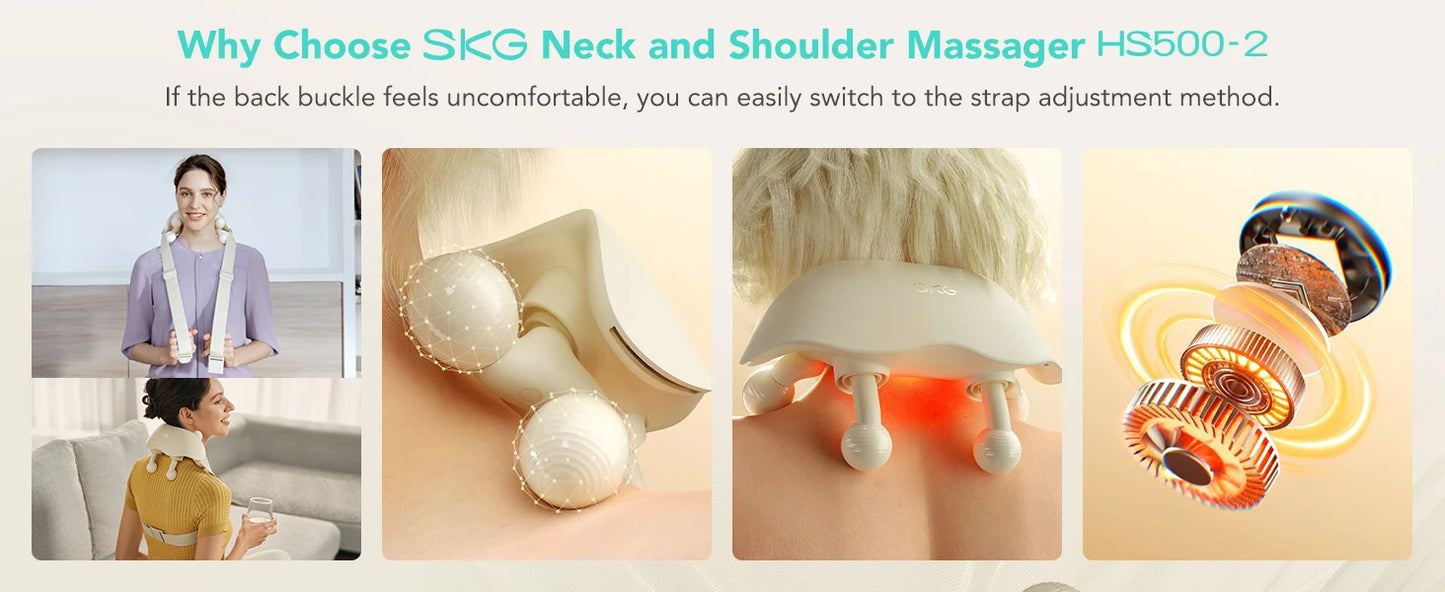SKG Neck Massager With Heat 6D Portable Cordless Cervical Massager