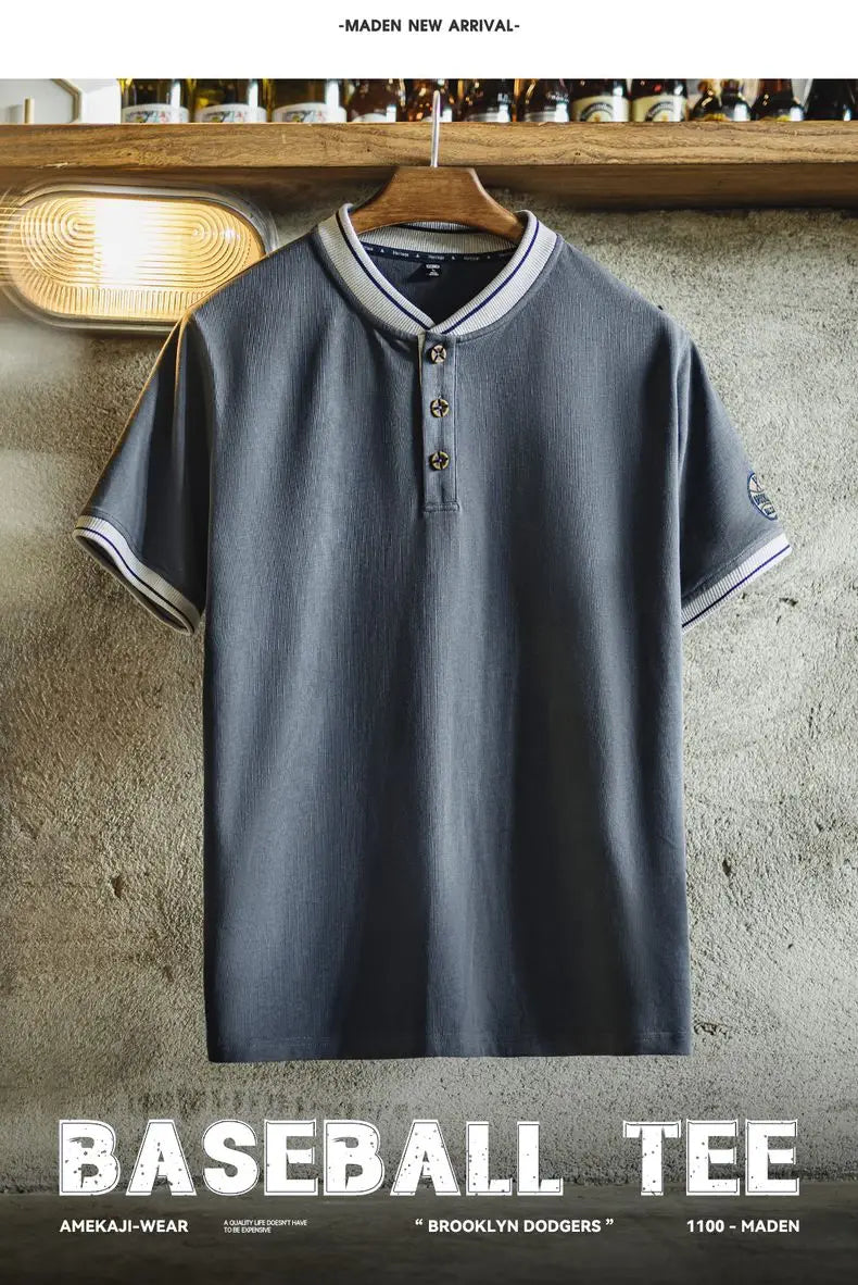 Maden Mens Vintage Henley Short Sleeve Tee Cotton Casual