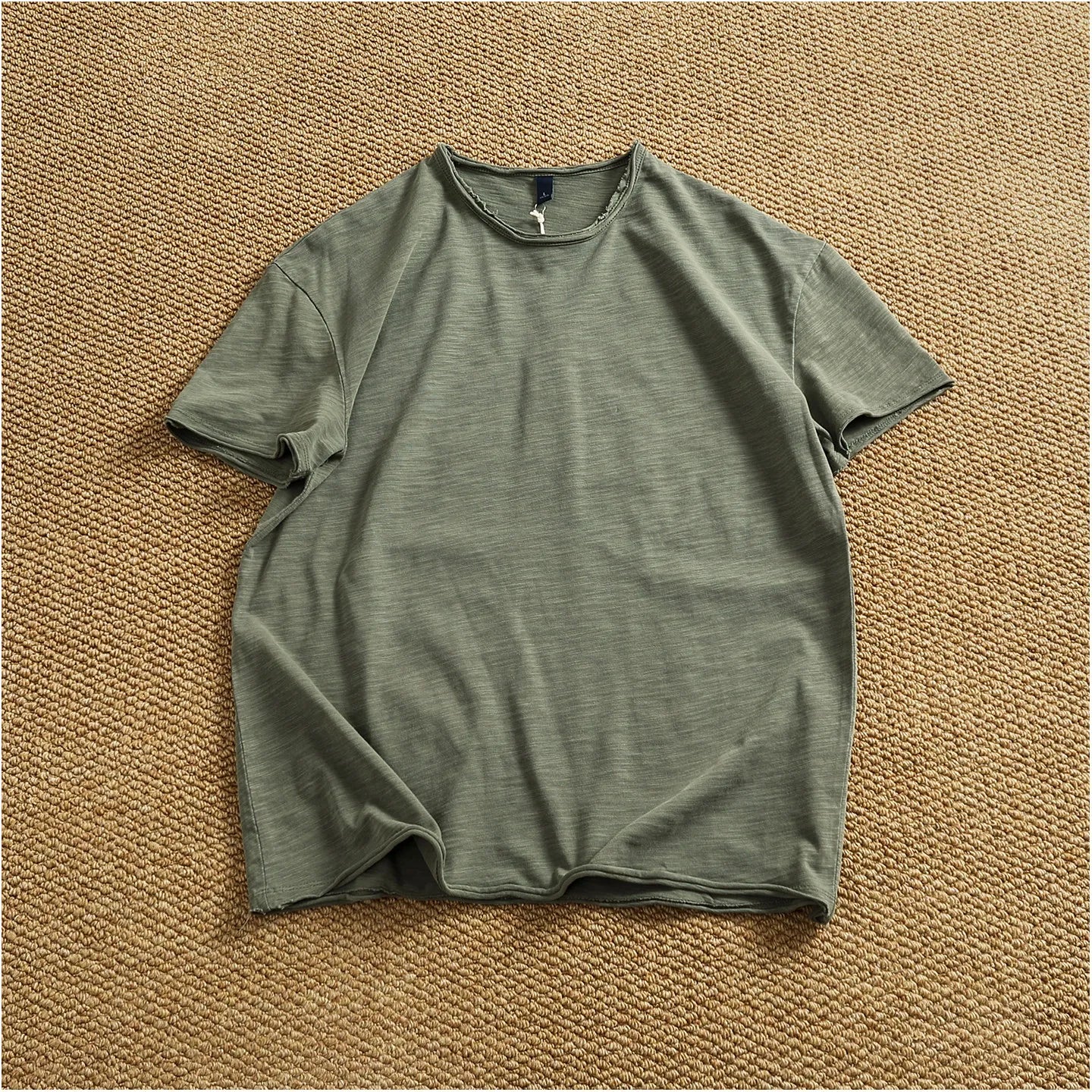 Iceupsnow Summer American Retro Breathable Cotton Slub T Shirt Men Neckline