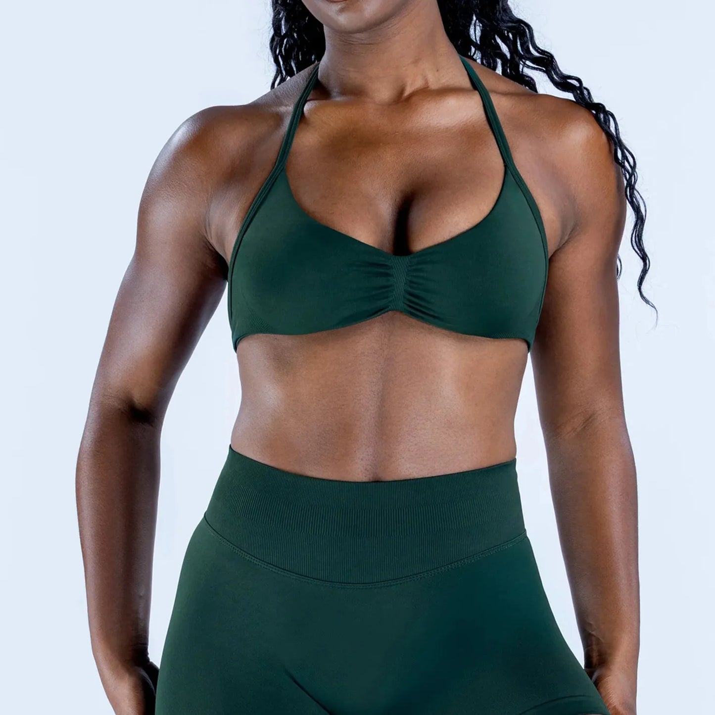 Cavendi Women Yoga Set Halter Top and Seamless Shorts