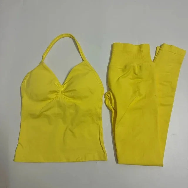 Women Halter Neck Yoga Set 2 Piece High Waist Leggings Crop Top
