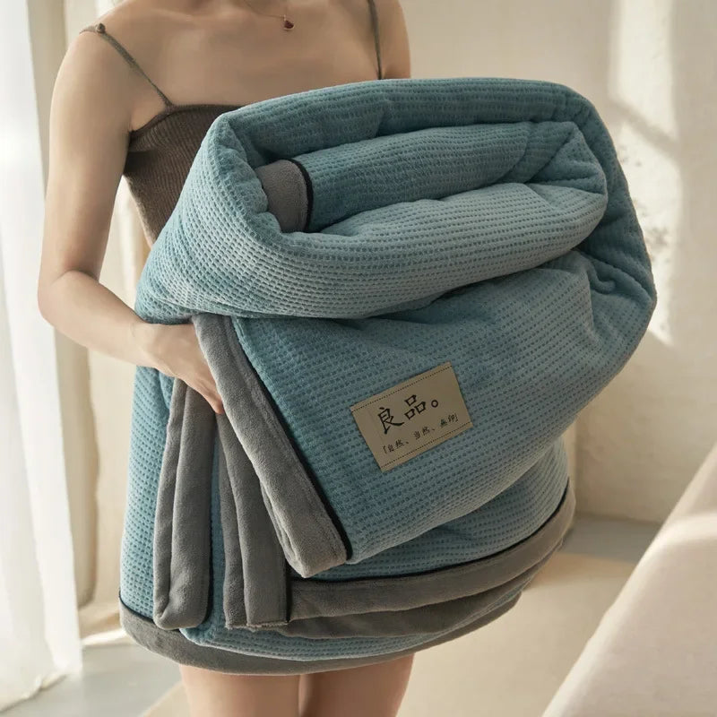 Milk Fleece Blanket Waffle Knit Thickened With Zipper Multifunctional