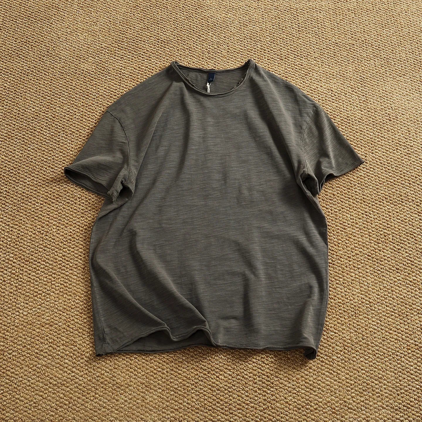 Iceupsnow Summer American Retro Breathable Cotton Slub T Shirt Men Neckline