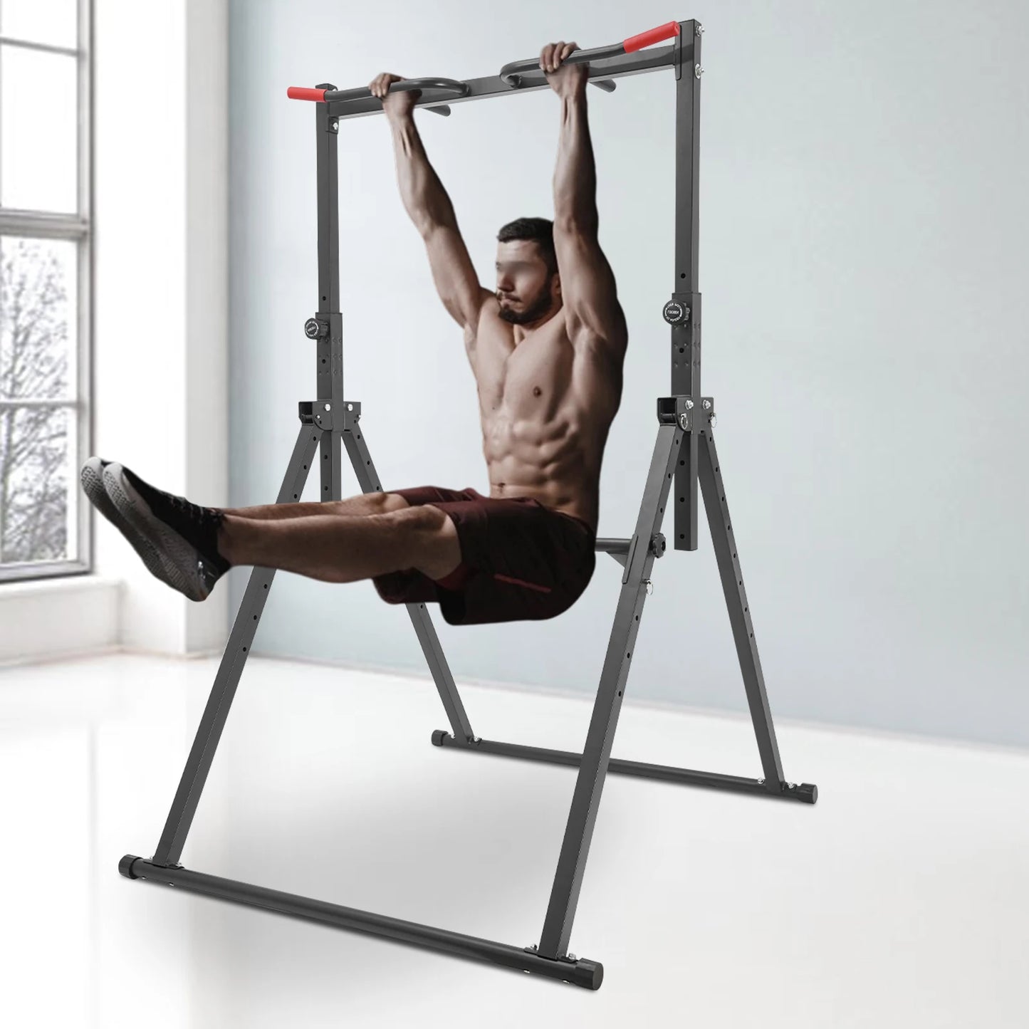 Adjustable Free Standing Pull Up Bar Dip Station Power Tower Home Gym