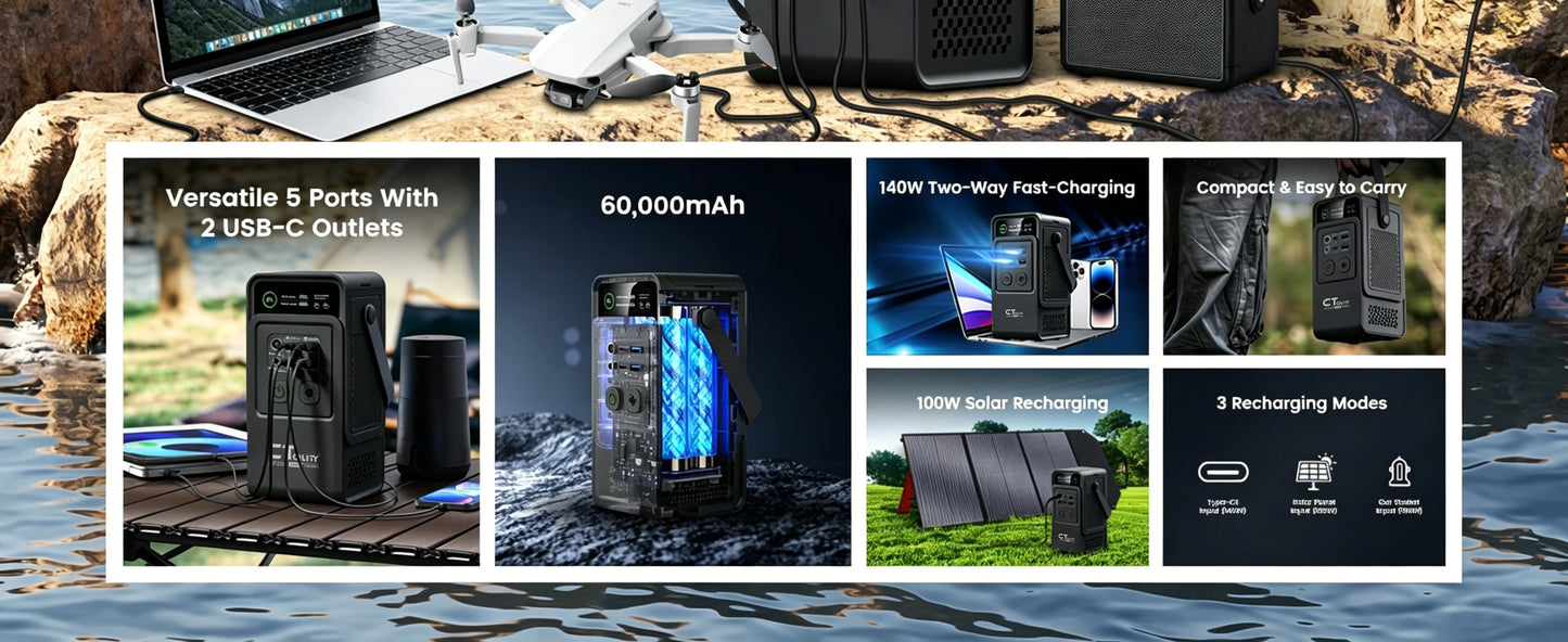 CTOLITY 192Wh LiFePO4 Portable Power Station 200W Solar Generator