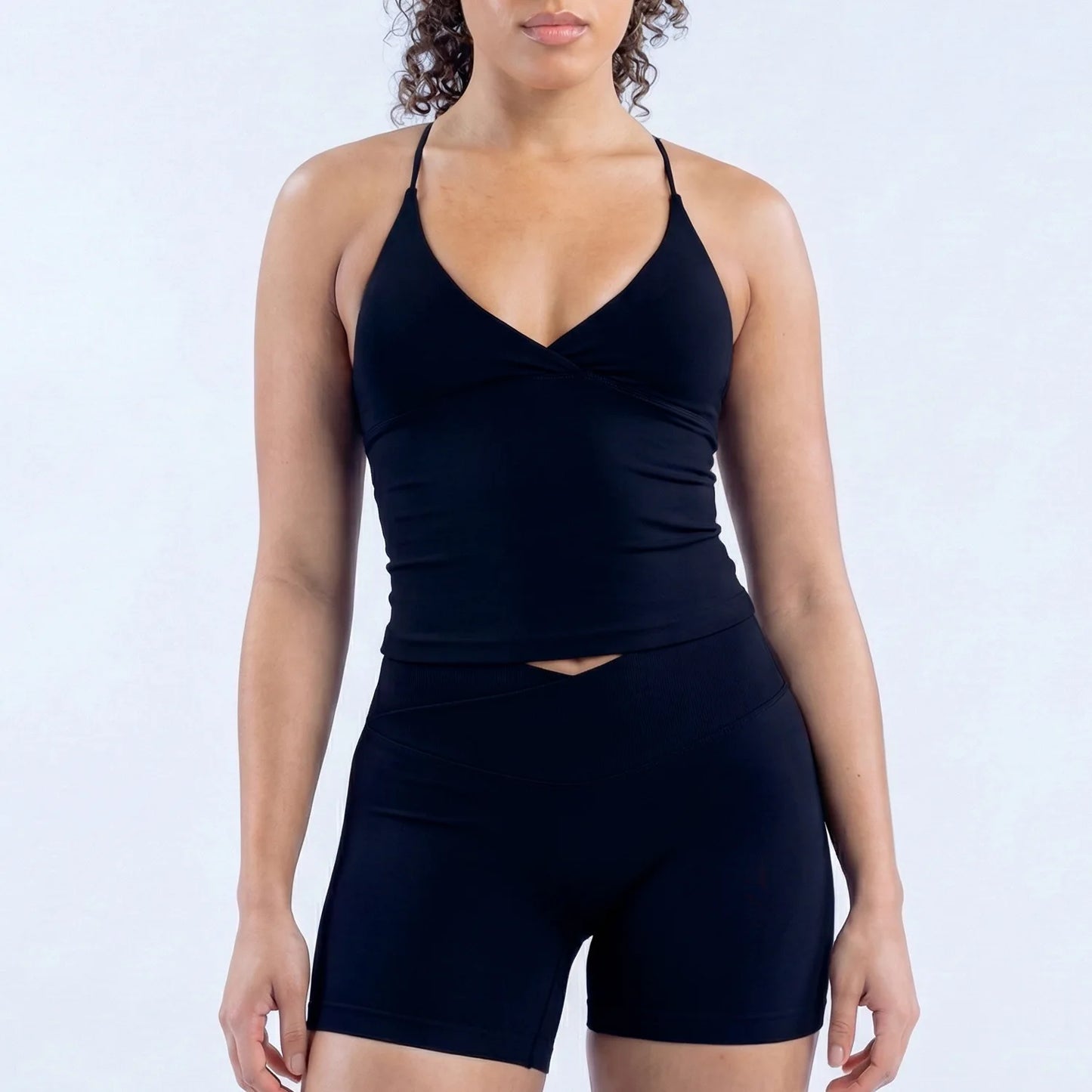 Seamless Women Workout Set V Neck Tank Top And High Waist Shorts