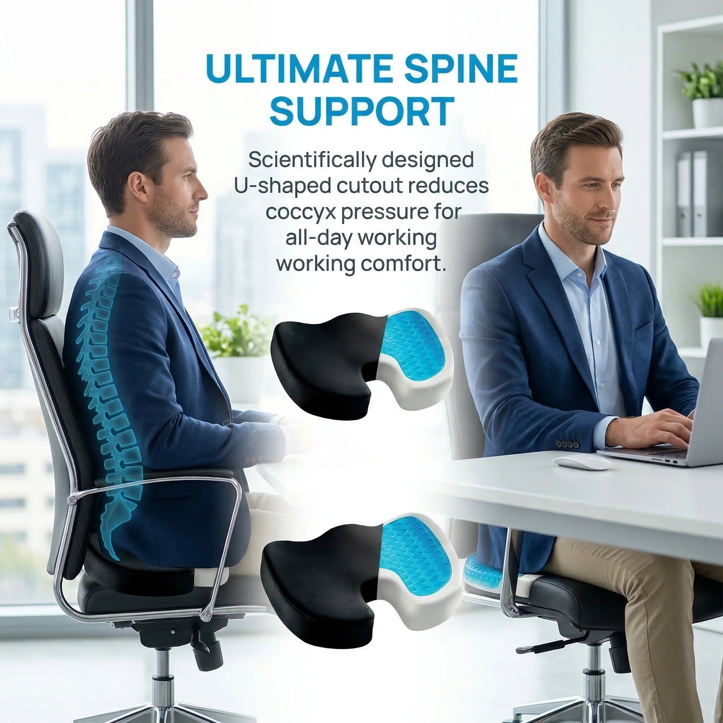 Gel Memory Foam Seat Cushion Non Slip Orthopedic Coccyx Relief Pad