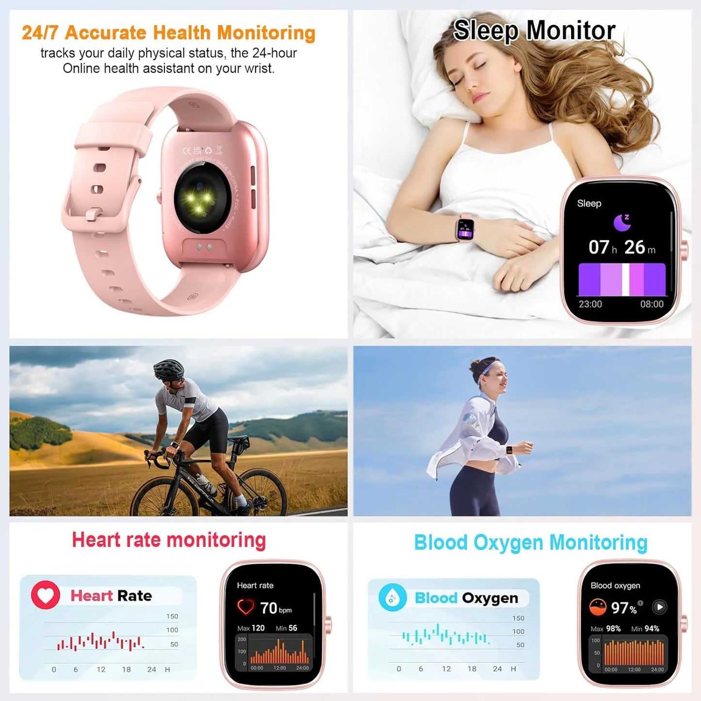 Nerunsa IP68 Waterproof Smart Watch Fitness Tracker With Heart Rate Monitor 1.91 Inch Display