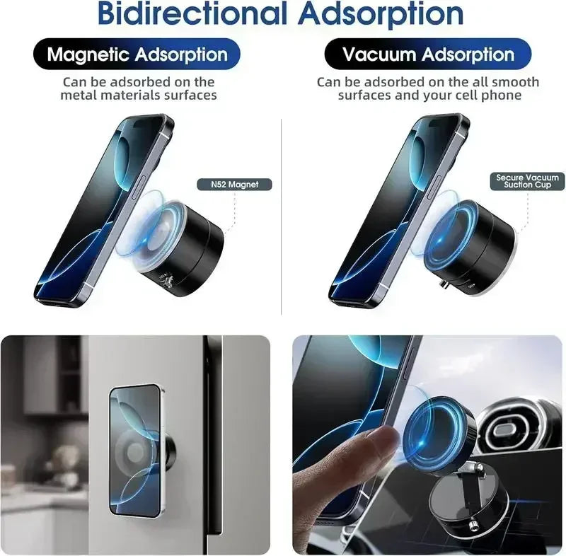 Vacuum Magnetic Phone Mount With Foldable Selfie Stick For Travel IPhone Pro Holder